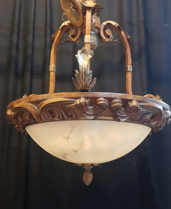 Tuscan Inspired Chandelier with an Old World Style Globe Gold Tone Leaves & Trim #GA9187