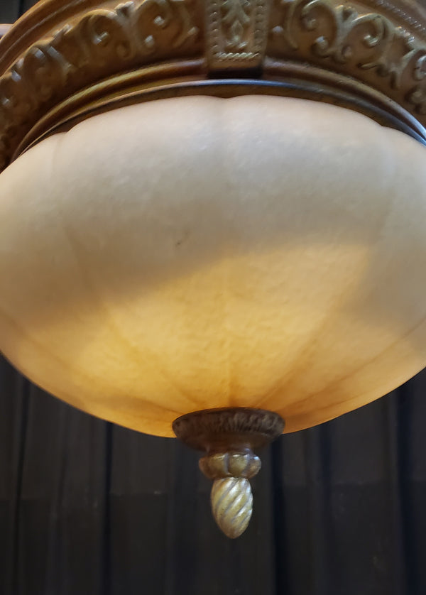 Tuscan Inspired Flush Mount Fixture with Scalloped Speckled Globe #GA9189
