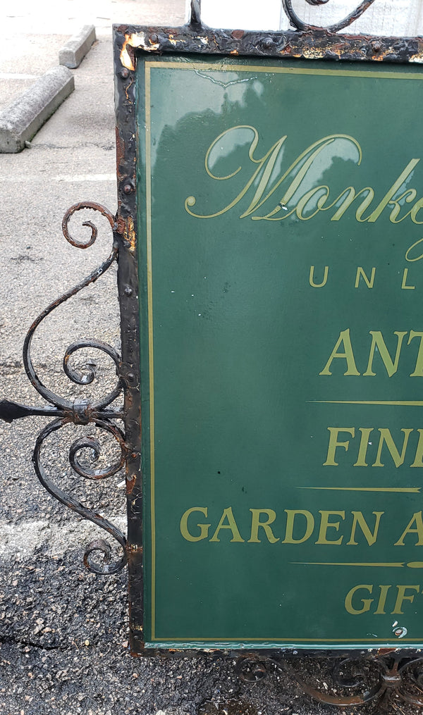 "Monkey Business" Retail Sign Set in a Wrought Iron Frame with Scrolls & Arrows #GA9197