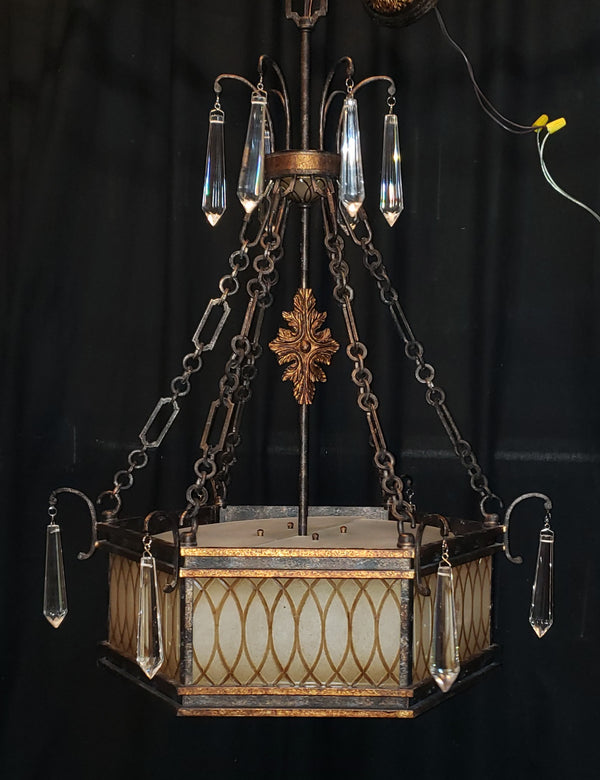 Ornate Tuscan Inspired Hexagon 3 Light Chandelier with Faceted Crystal Prisms #GA9200