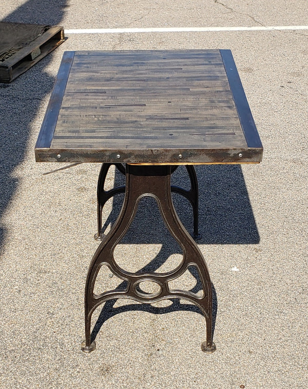 Custom High Top Table with Reclaimed Bowling Alley Flooring Top & Cast Iron Legs #GA9306