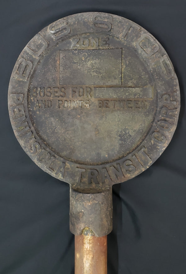 Early 1900's Round Cast Iron Bus Stop Sign from Virginia Peninsula Transit Corp #GA9308