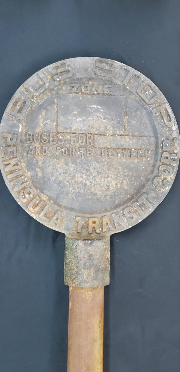 Early 1900's Round Cast Iron Bus Stop Sign from Virginia Peninsula Transit Corp #GA9308