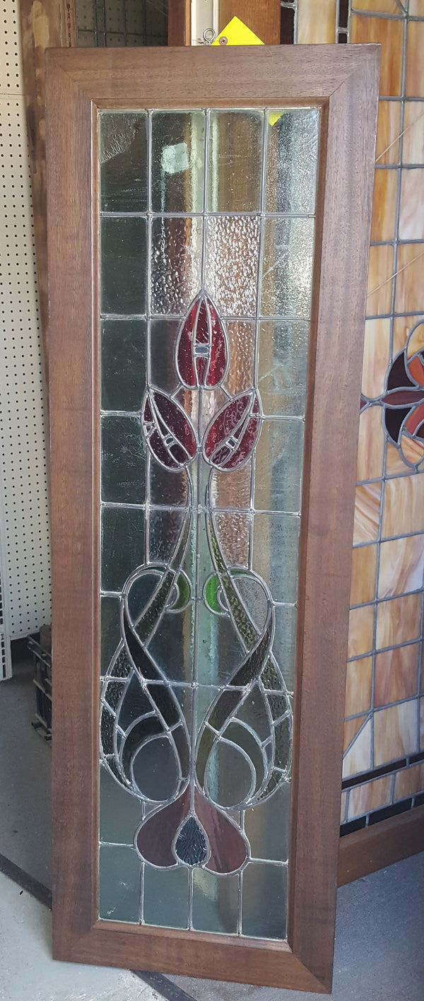 Custom Textured Stained Glass Window Panel Framed in Brazilian Wood GA9320
