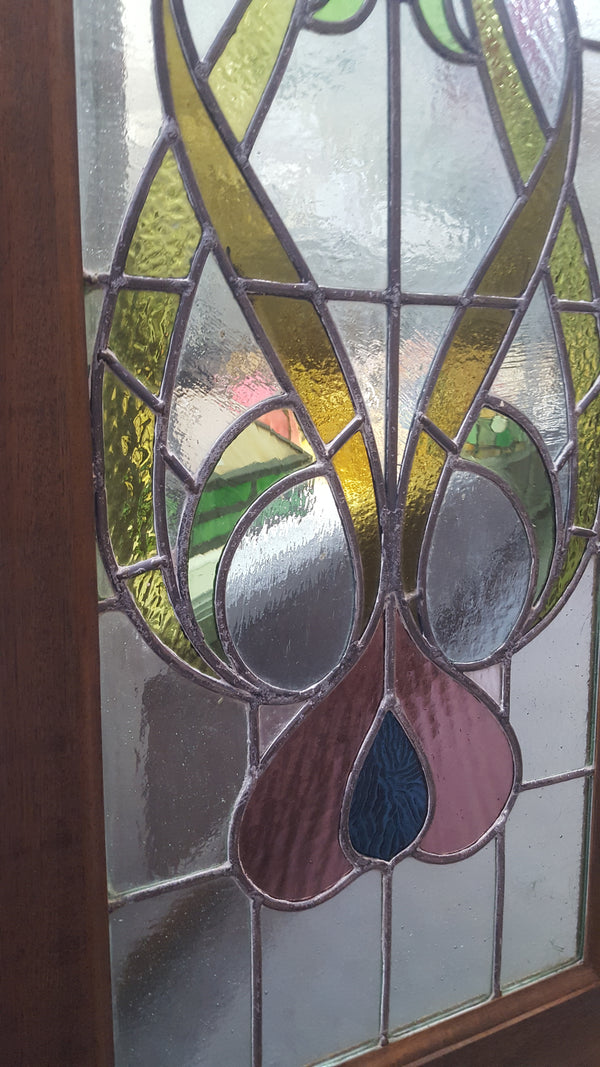 Custom Textured Stained Glass Window Panel Framed in Brazilian Wood GA9320