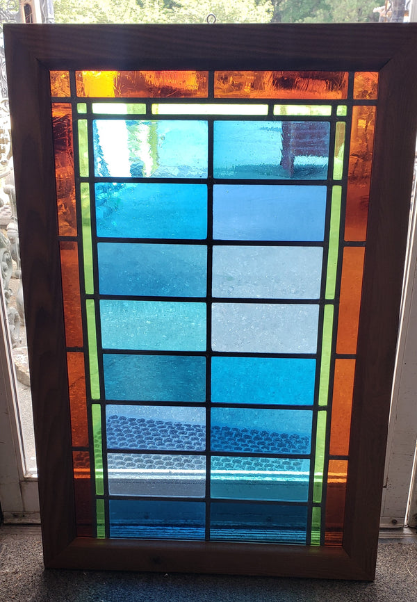 Custom Stained Glass Window in Cambia Ash Wood Frame GA9328