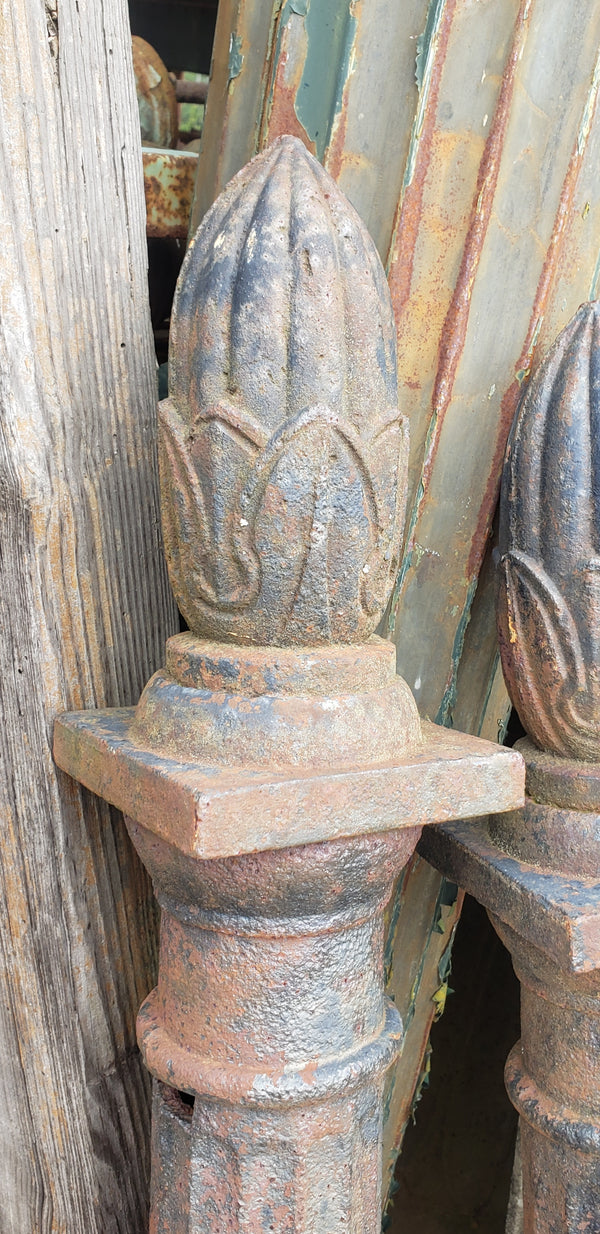 Pair of Cast Iron Fluted Pineapple Top Newel Posts on Granite Anchors GA9348