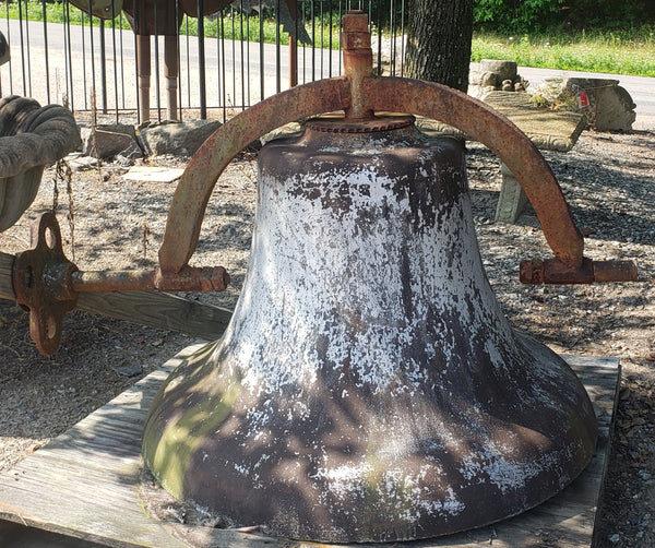 Huge 39" Round Cast Iron Bell with Yoke & Side Wheel GA9341