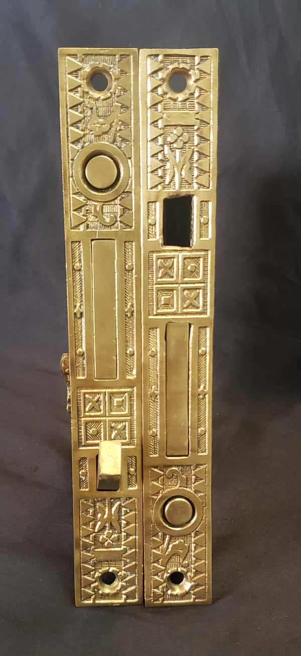 Pair of Ornate Victorian Pocket Door Locks with Key #GA9350