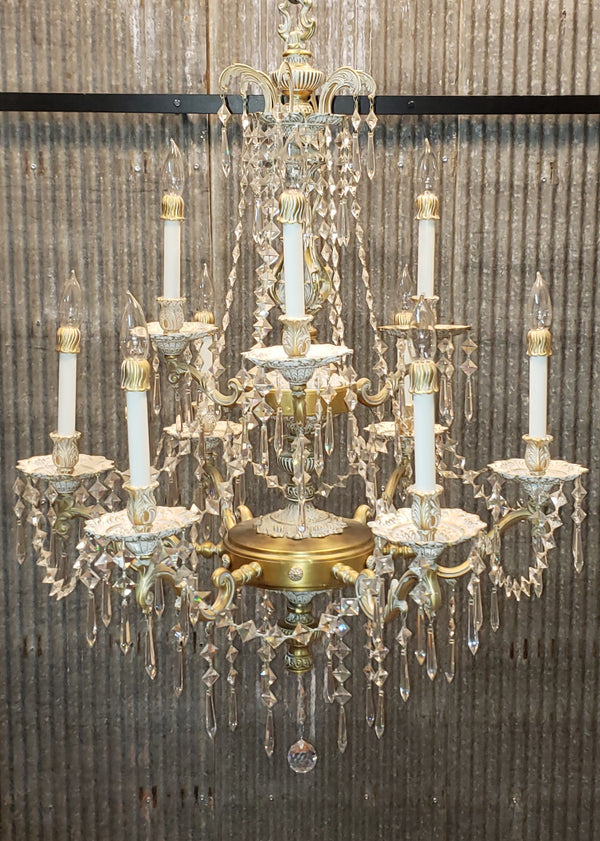 French Inspired 9 Light Tiered Chandelier with Faceted Crystal Prisms GA9375