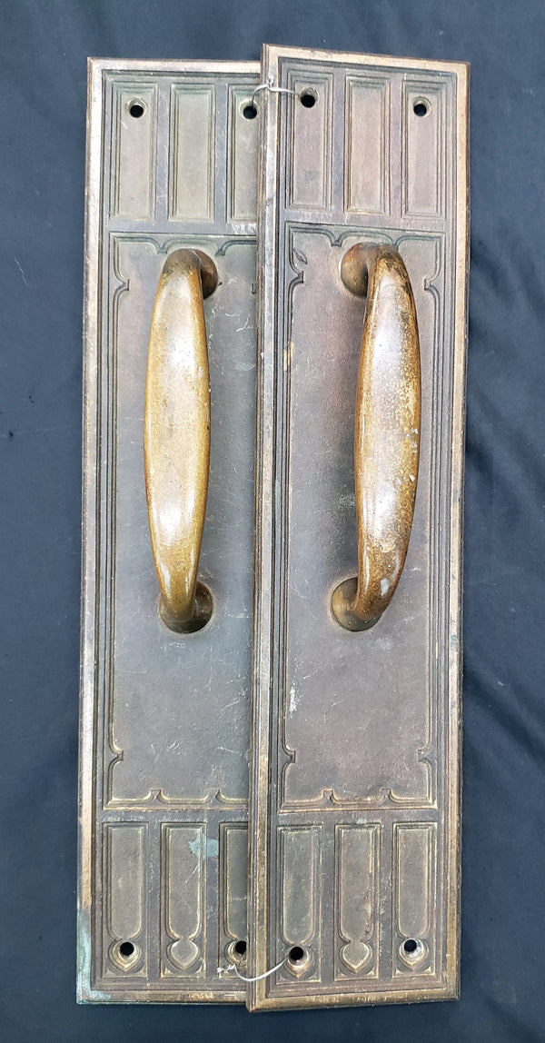 Pair of Bronze Gothic Inspired Door Backplates with Pull Handles GA9374