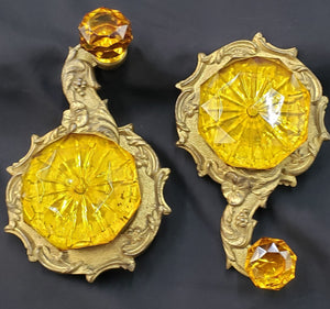 Very Rare Antique Faceted Amber Crystal & Solid Brass Servant Bell Pulls GA9377