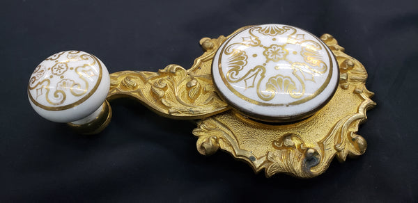 Very Rare Antique White & Gold Porcelain w/ Solid Brass Servant Bell Pull GA9379