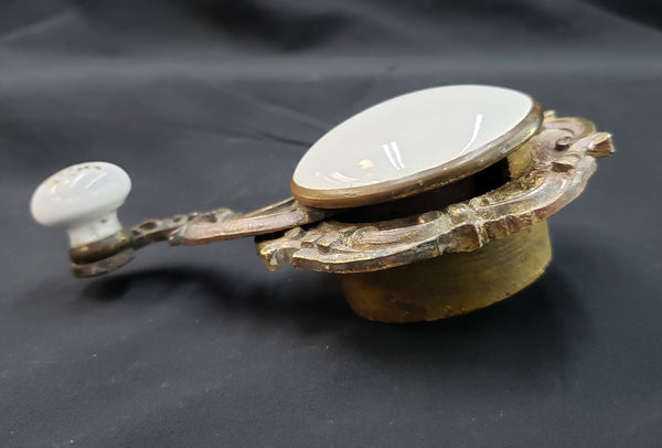Very Rare Antique White & Gold Porcelain w/ Solid Brass Servant Bell Pull GA9380