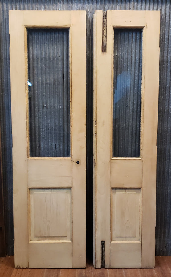 Pair of Newly Stripped Half Glass Ornate Exterior Doors 20" x 80" GA9393