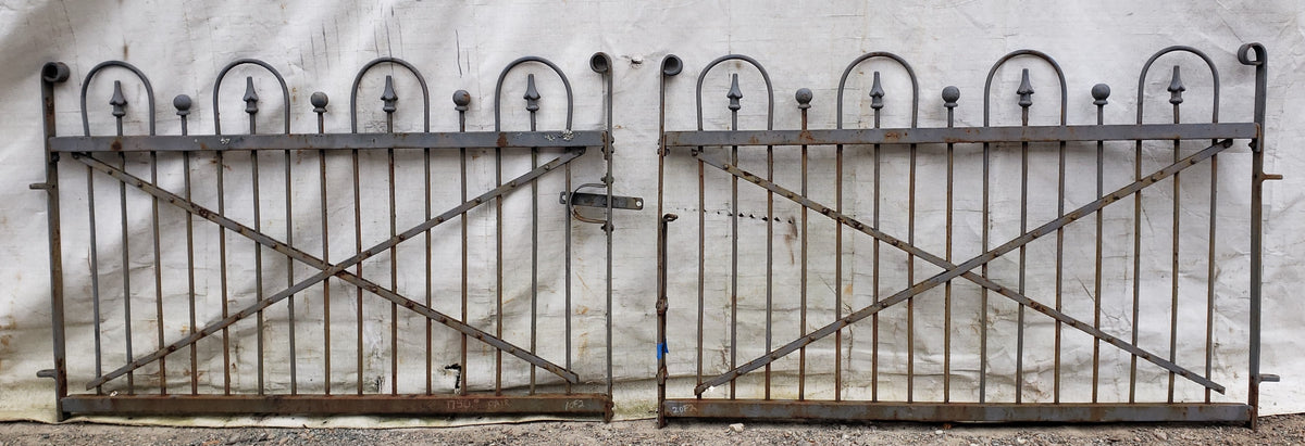 Pair of Hairpin Cross Hatch Wrought Iron Driveway Gates 57 1/2