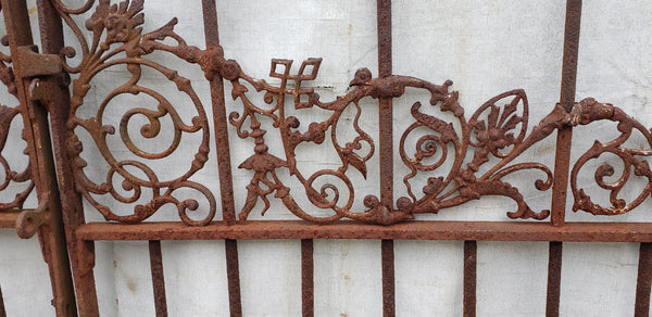 Pair of Ornate Whimsical Design Wrought Iron Driveway Gates 44 1/2" x 58" GA9477