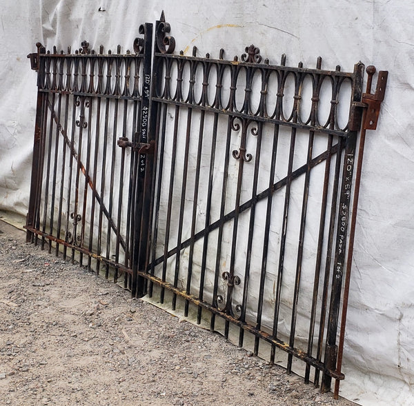 Pair of Ornate Wrought Iron Driveway Gates 55 1/4" Wide x 49 1/2" Tall GA9478