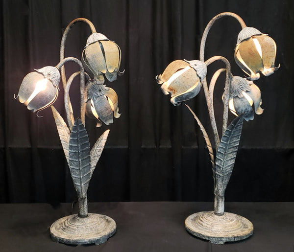 Pair of 34" Tall Three Light Dimmable Tulip Lamps GA9479