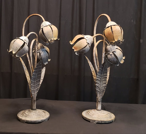 Pair of 34" Tall Three Light Dimmable Tulip Lamps GA9479