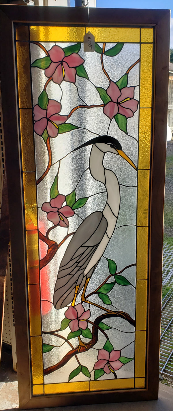Leaded Textured Stained Glass Window of a Tropical Crane in a Tree GA9522