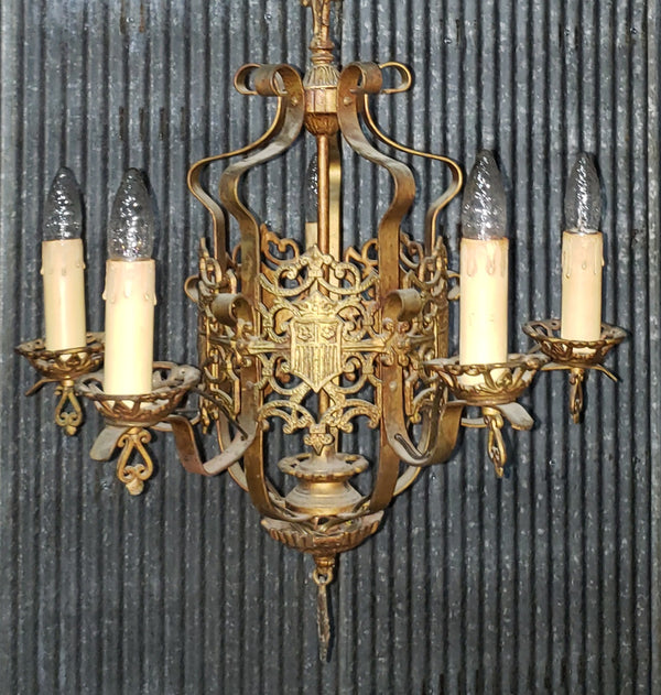Ornate 5 Light Filigree Chandelier with Heraldic Accents GA9549