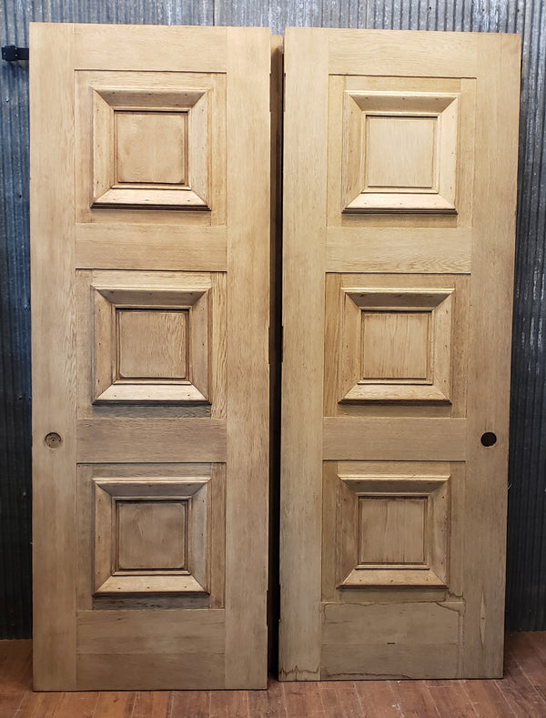 Pair of Newly Stripped Solid Oak 3 Panel Exterior Doors 31 5/8" x 89" GA9587