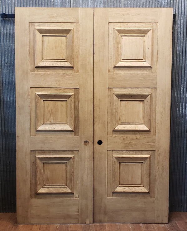 Pair of Newly Stripped Solid Oak 3 Panel Exterior Doors 31 3/4" x 88 3/4" GA9588