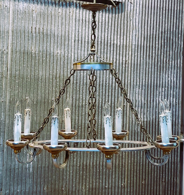 Mid Century 8 Light Oval Cast Aluminum & Brass Chandelier 36" x 36" x 26" GA9590