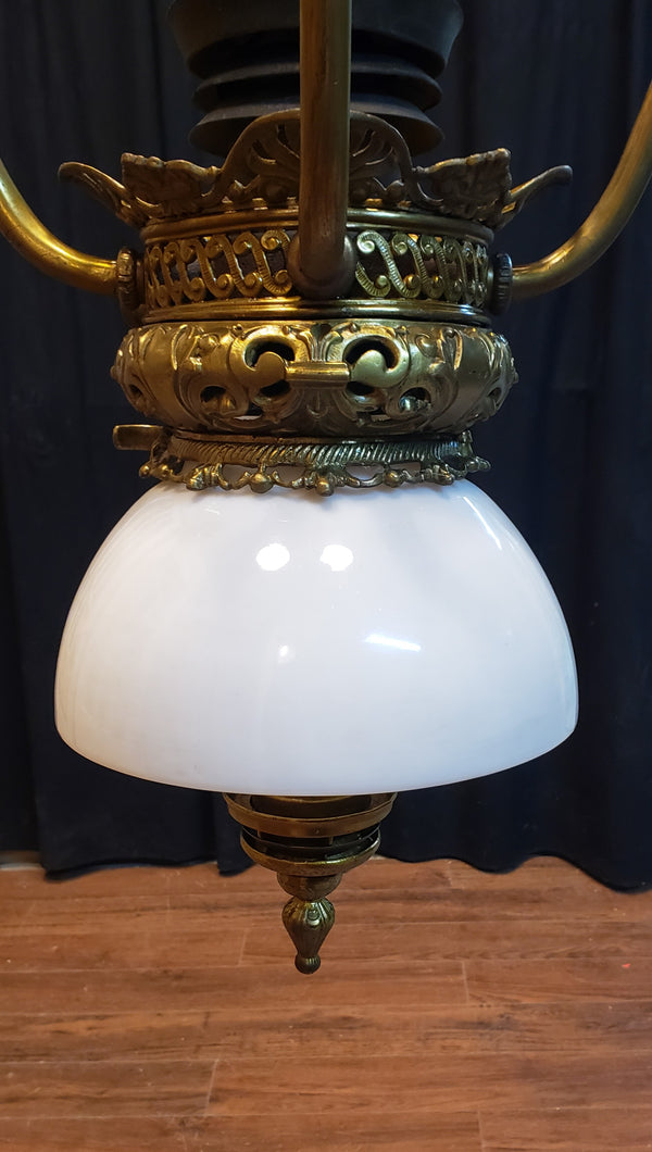 Late 1800's Ornate Brass Victorian Gas Ceiling Light GA9591
