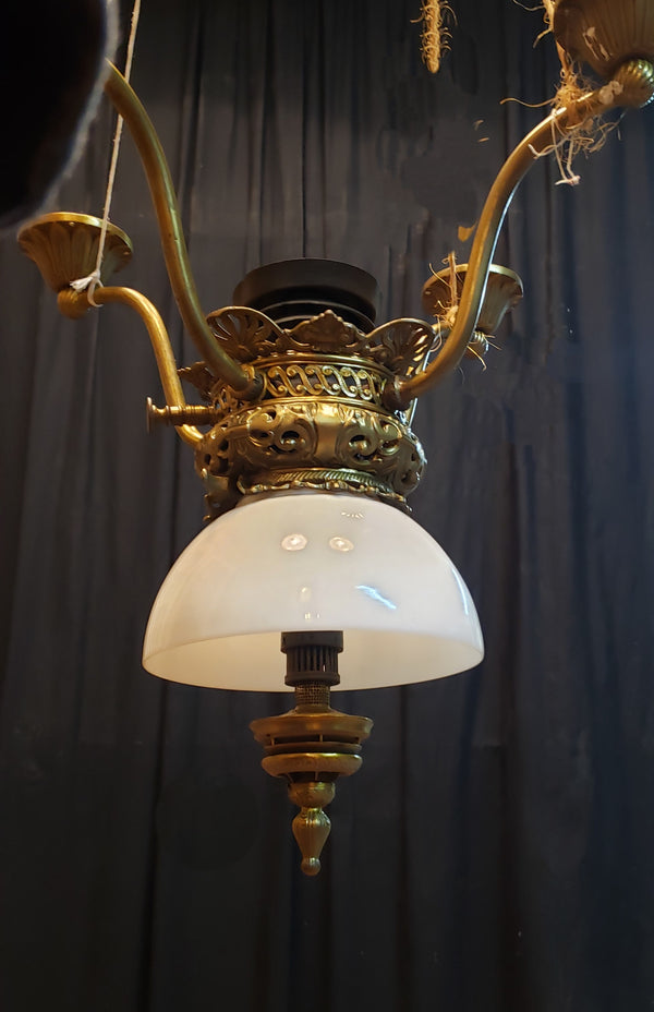 Late 1800's Ornate Brass Victorian Gas Ceiling Light GA9591