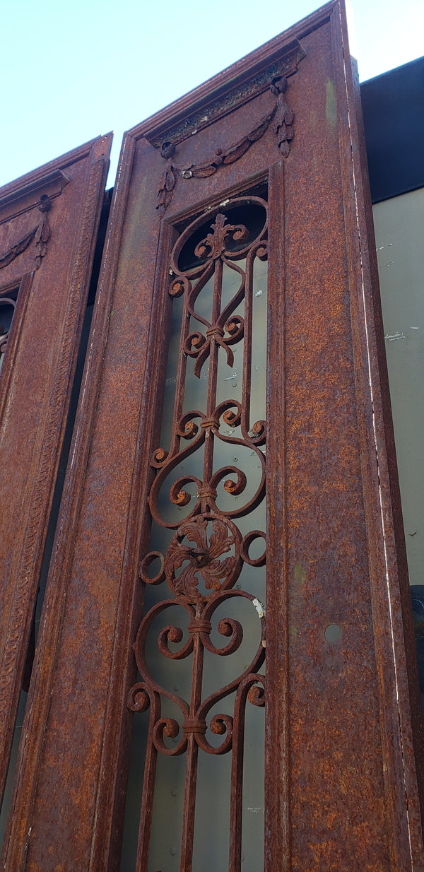 Ornate Art Nouveau Wrought Iron Gates 23 1/2" Wide x 121" Tall GA9598