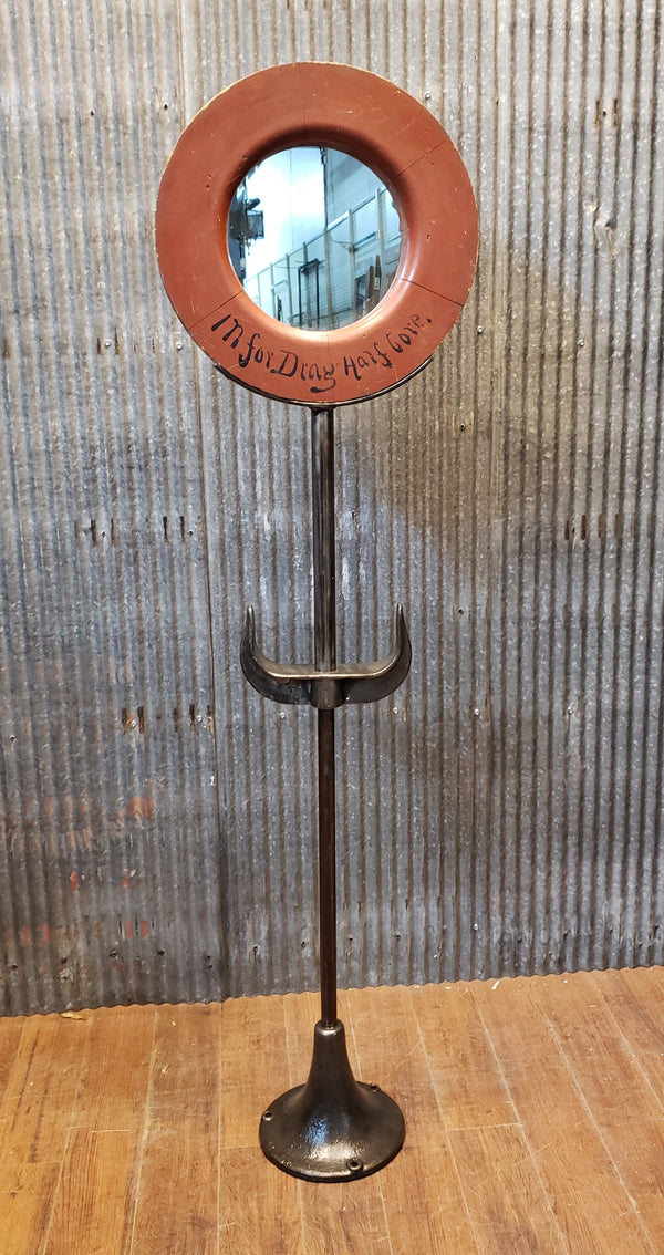 Freestanding Adjustable Lollipop Mirror from Reclaimed Factory Steel Pole GA9624