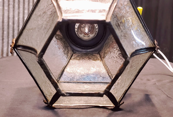 Ornate Flush Mount Hexagon Shaped Textured Glass Portico Light & Copper Fitter GA9671
