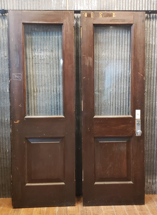 Pair of Beveled Glass Solid Oak Exterior Doors with Hardware 28" x 85" GA9673
