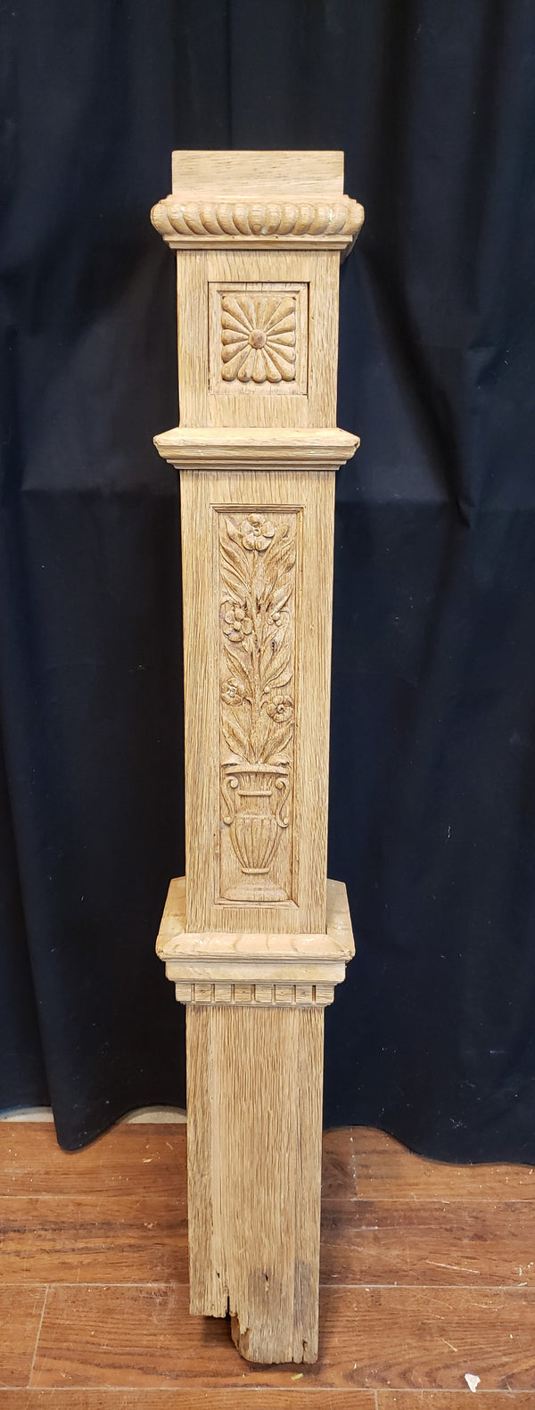 Newly Stripped Solid Oak Hand Carved Newel Post 51" x 6" GA9676