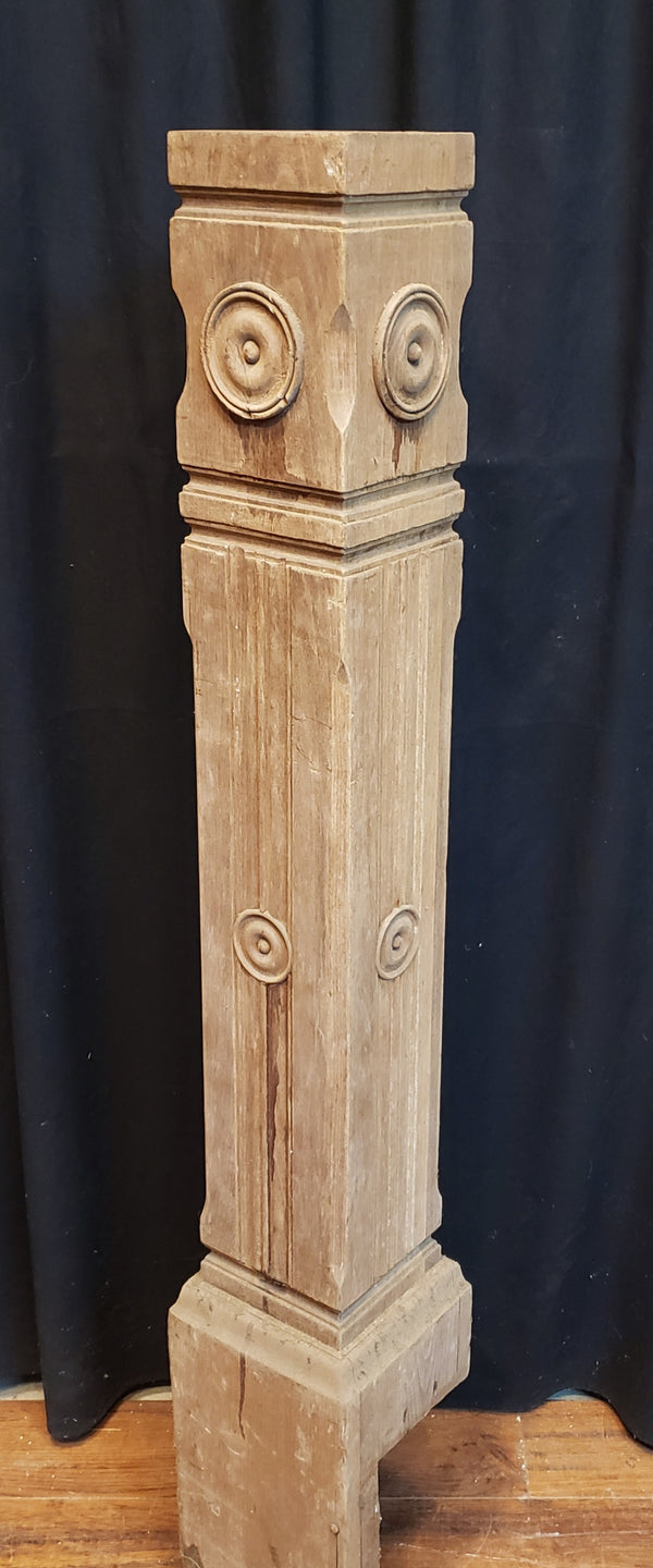 Newly Stripped Solid Walnut Newel Post with Rosettes 47 1/4" x 7" GA9677