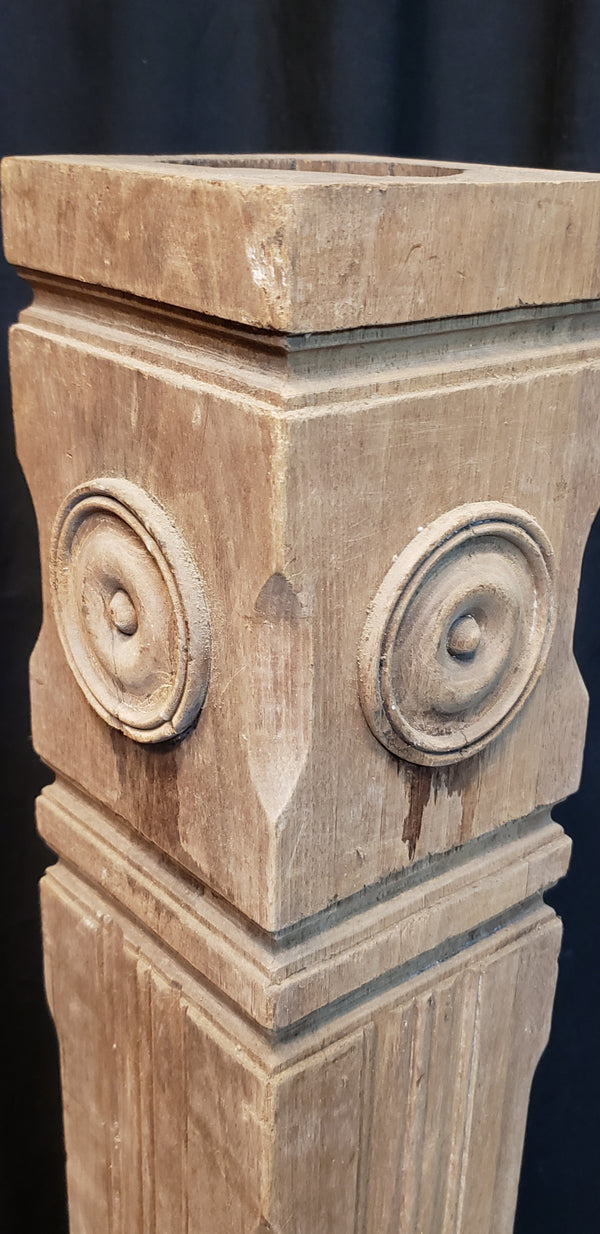 Newly Stripped Solid Walnut Newel Post with Rosettes 47 1/4" x 7" GA9677