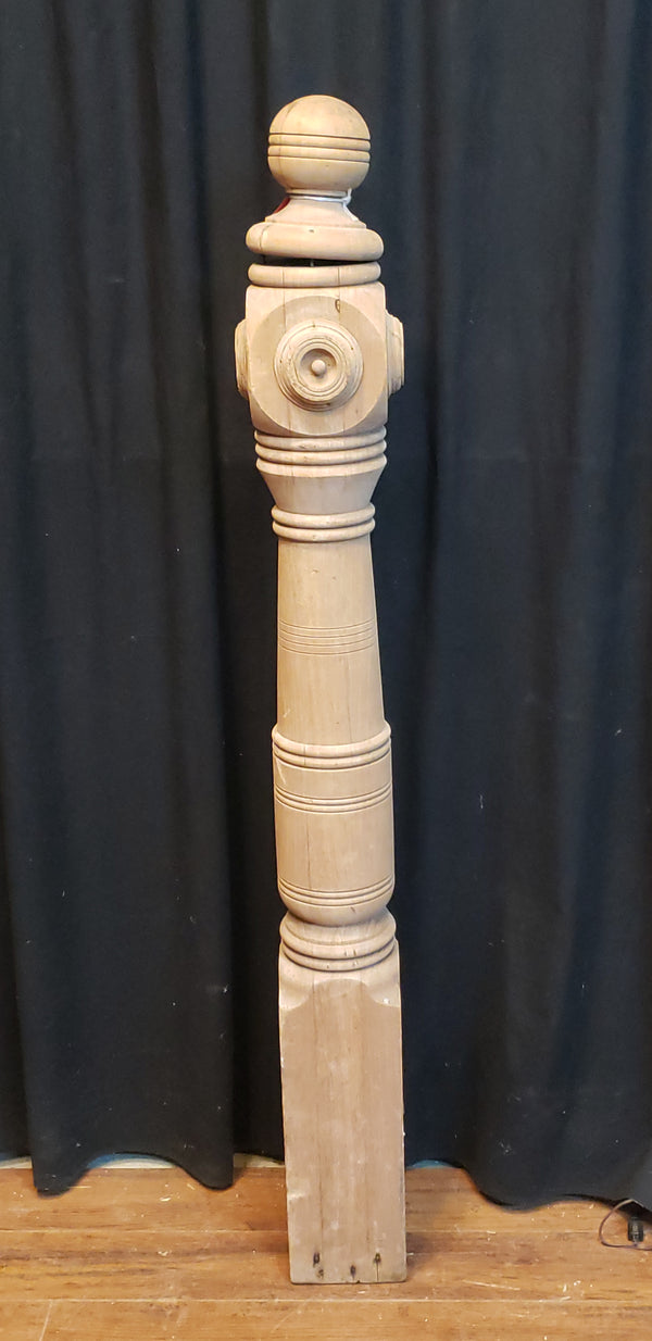 Newly Stripped Ornate Solid Oak Newel Post 53" x 5 1/2" GA9680