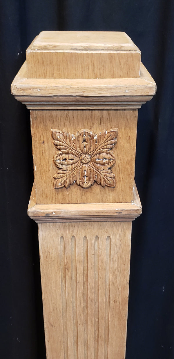 Newly Stripped Solid Oak Newel Post with Floral Accents 48" x 5 1/2" GA9682