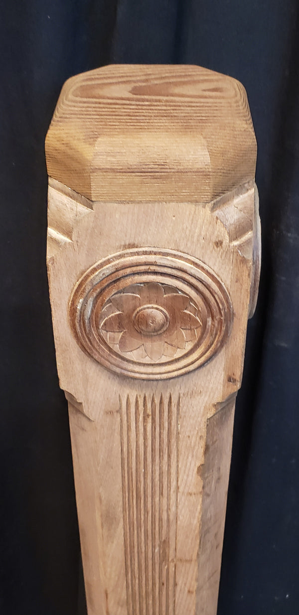 Newly Stripped Solid Oak Newel Post with Floral Rosettes 44" x 7 1/2" GA9683