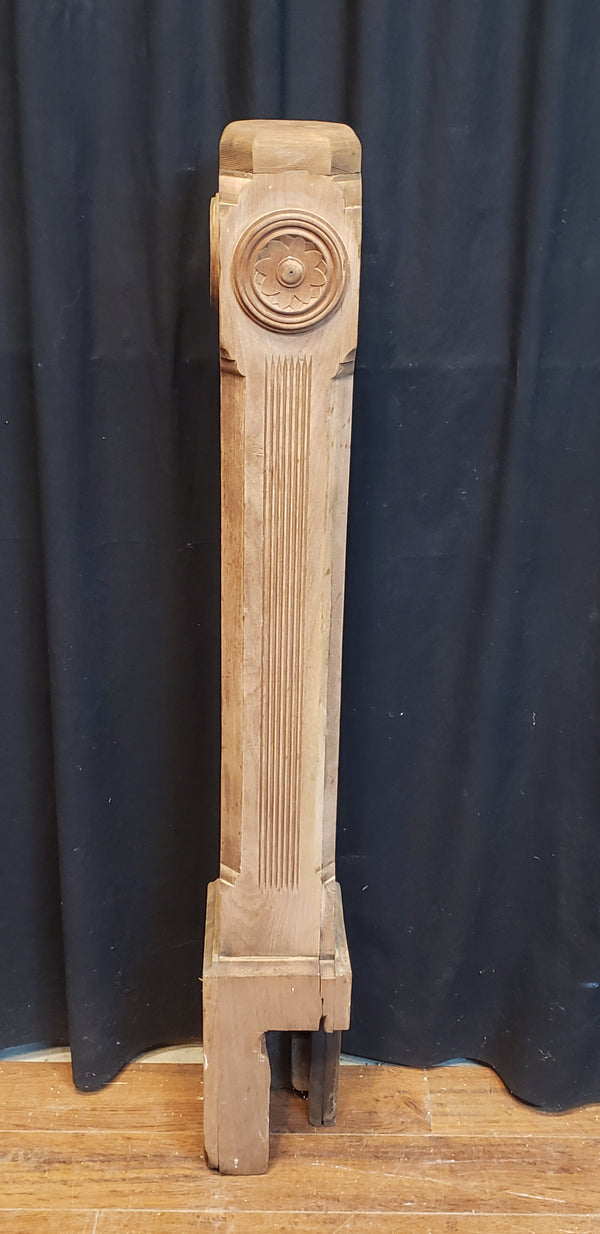 Newly Stripped Solid Oak Newel Post with Floral Rosettes 44" x 7 1/2" GA9683