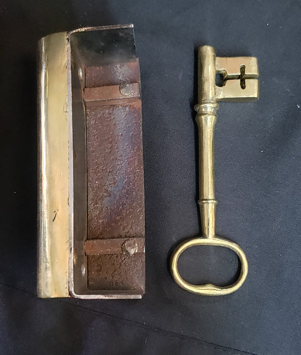Restored 1800's Carpenter Style Left Side Rim Lock Set w/ Key & Keeper 6" x 3 3/4" GA9691