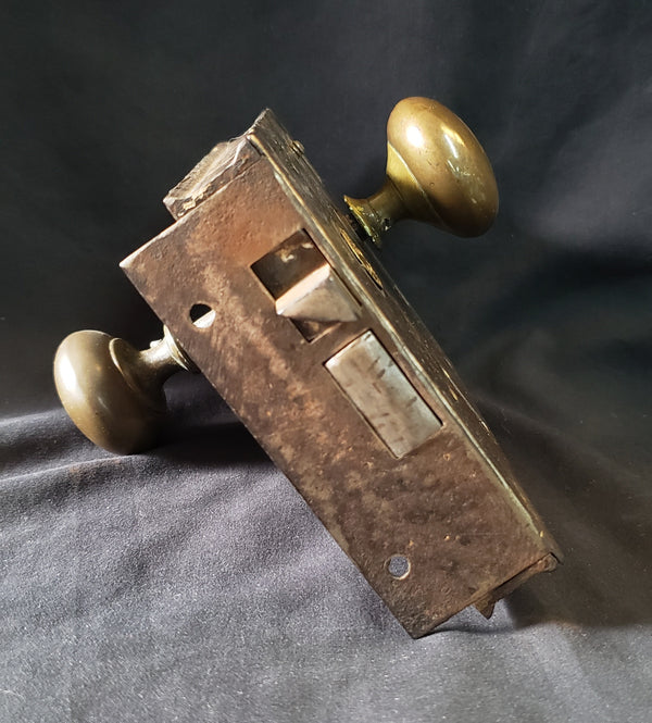 1800's Left Side Carpenter Rim Lock Set with Keeper & Key  7" x 4 3/4" GA231
