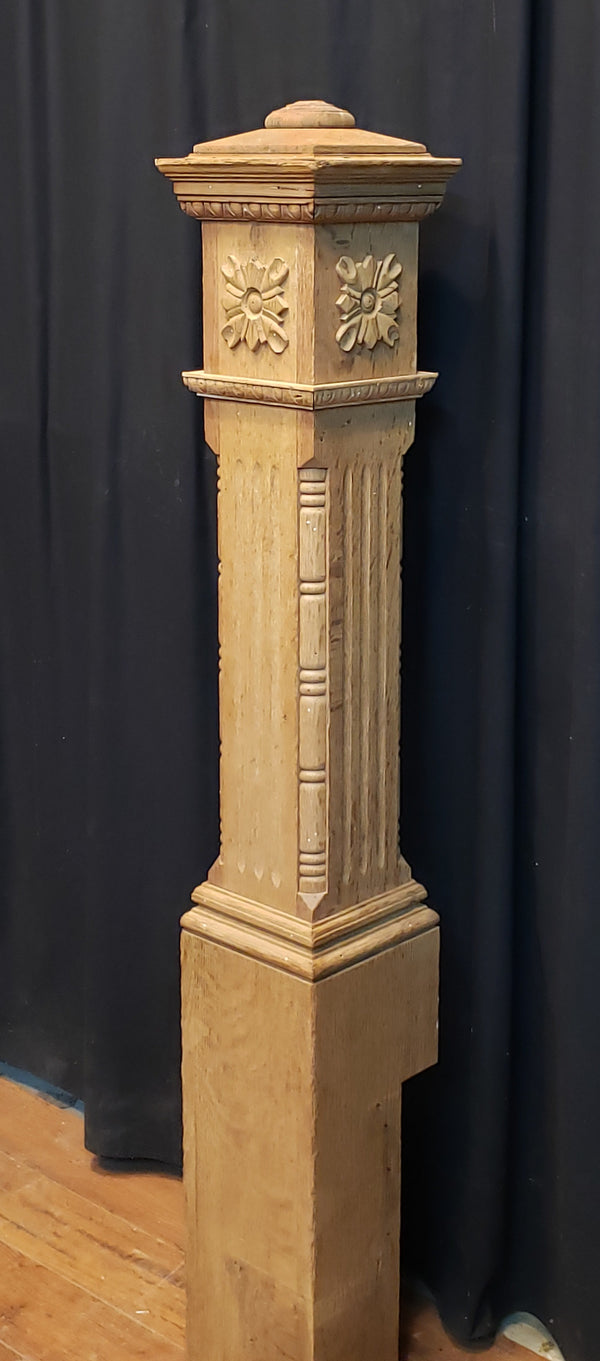 Restored Ornate Solid Oak Newel Post 54 1/2" by 7 1/2"  GA9704