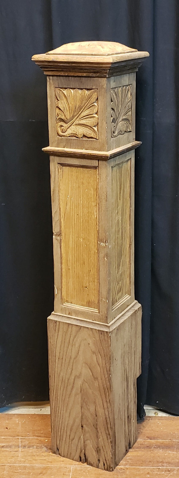 Restored Ornate Solid Oak Hand Carved Newel Post 46 1/2" x 8" GA9706