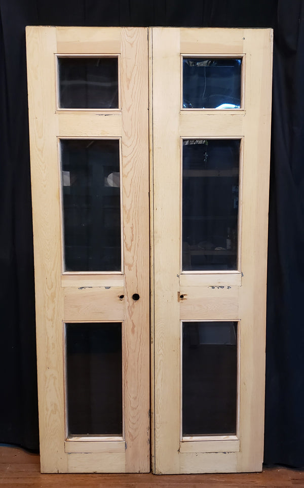 Pair of Restored 3 Pane Beveled Glass Exterior Doors 20" Wide by 76" Tall GA9723