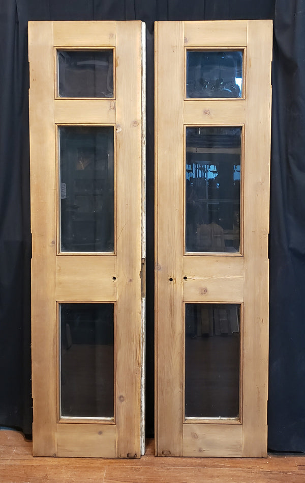 Pair of Restored 3 Pane Beveled Glass Exterior Doors 20" Wide by 76" Tall GA9723