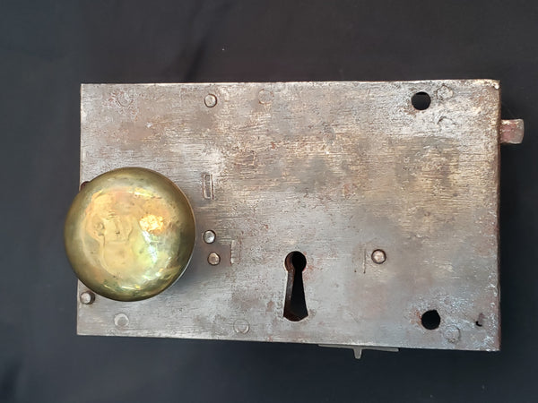 Restored 1800's Carpenter Style Rim Lock Set w/ Key & Keeper 6 1/4" x 4" GA9725