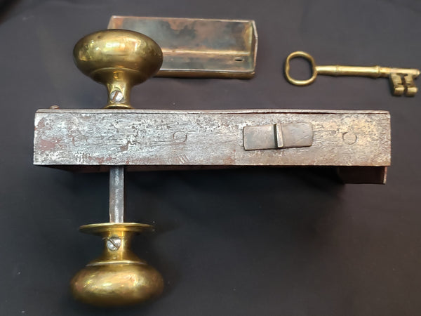 Restored 1800's Carpenter Style Rim Lock Set w/ Key & Keeper 6 1/4" x 4" GA9725